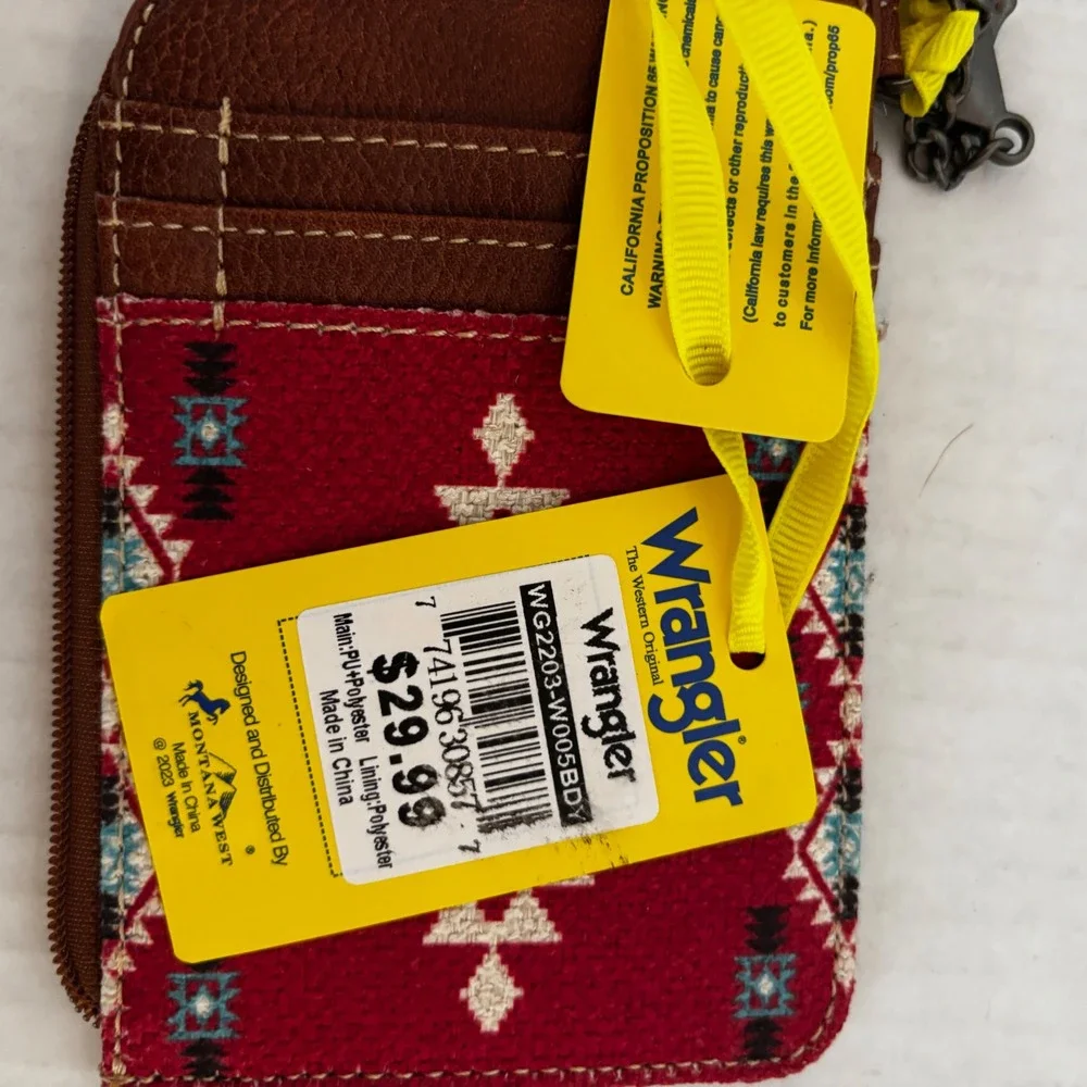 Wrangler Card Holder Wallet Womens Red Brown‎ Southwestern Keychain cowgirl New